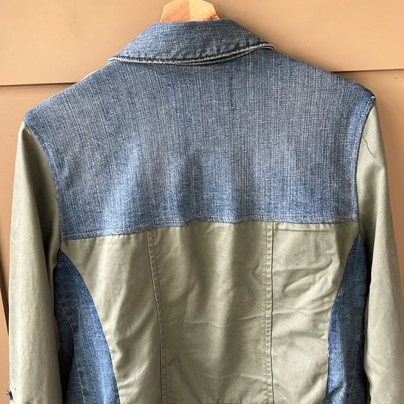 Pilcro Anthropologie Mixed Media Denim Jacket Blue/ Army Green Small - Picture 7 of 11
